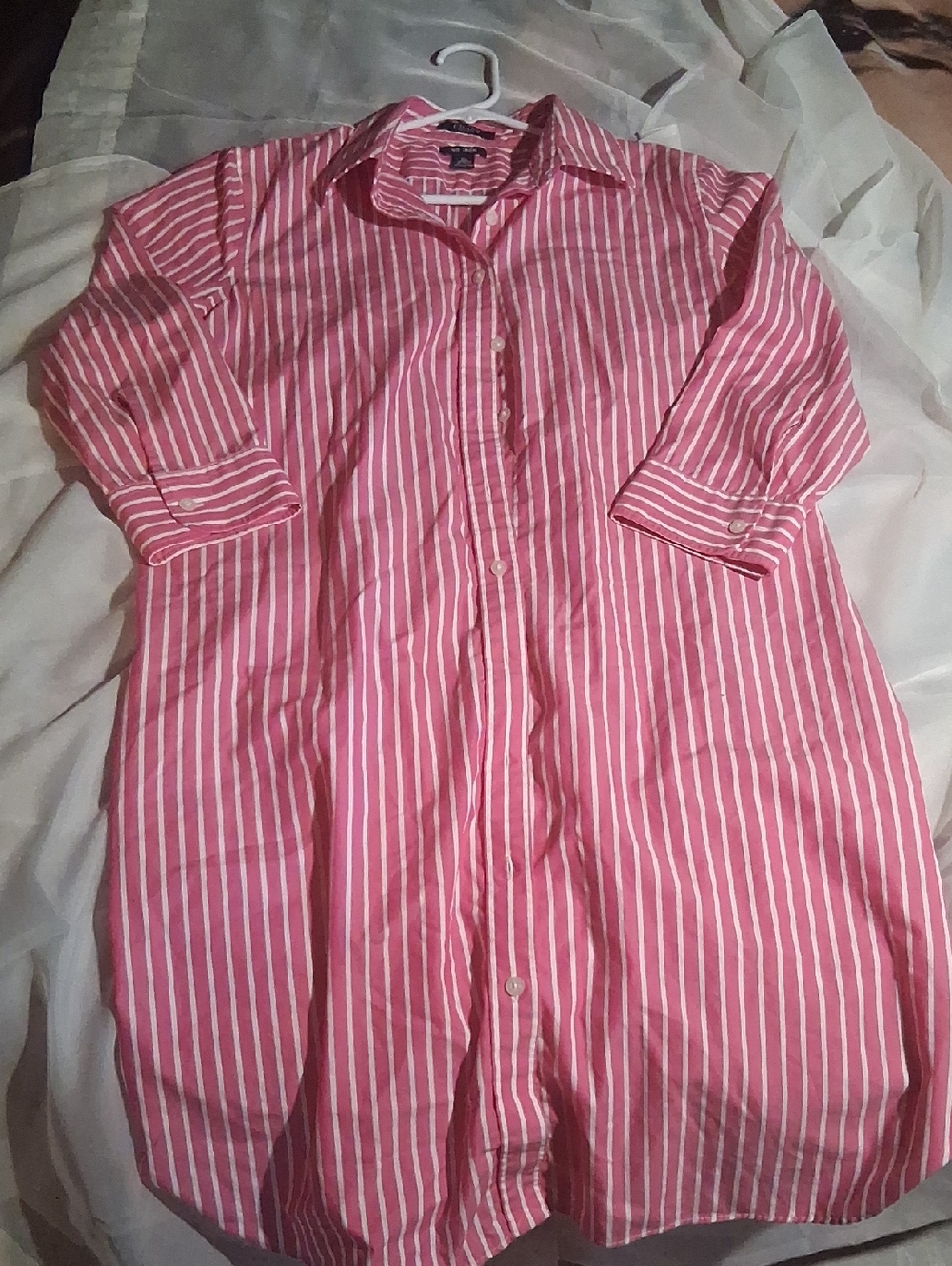 Chaps Pink & White Striped Button-Front Nightshirt